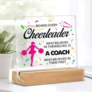 Cheer Coach Appreciation Gift Clear Desk Decorative Sign Thank You Acrylic Plaque Sign with Stand Table for Cheerleading Office Decor Acrylic Desktop Decoration