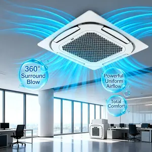 24000 BTU Ceiling Cassette Central Air Conditioner - 8-Way 360° Airflow, Ductless Cooling & Heating, Quiet Energy Efficient Recessed AC, Remote Control, 208/230V, 25ft Installation Kit, Commercial & Home, US Standard