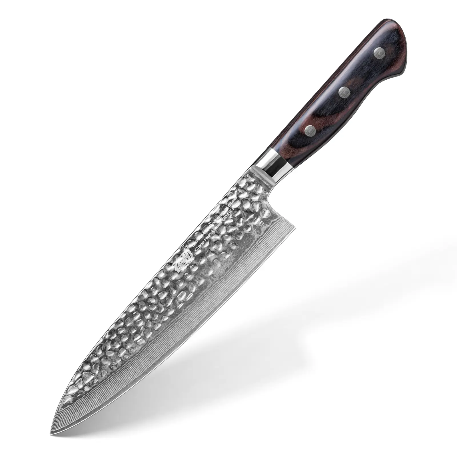 FINDKING Raven Series 8-Inch Damascus Steel Gyuto Chef Knife - Handcrafted Knives with Razor-Sharp Hammered Blade, Fine Craftsmanship, Ergonomic Wooden Handle, Professional-Grade Cutlery for Aspiring Chefs