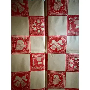 Vintage Hallmark Merry Christmas Santa Stamps Kraft Gift Wrap Wrapping Paper