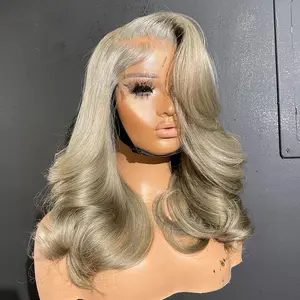 180 Density Ash Blonde Colored Short Bob Lace Frontal Wigs 13x4 Lace Front Human Hair Wigs Body Wave Brazilian Remy Ash Blonde Wig Pre Plucked for Women SpringStatements