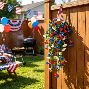 Artificial Flower Trumpet Vine, Independence Day Bouquet, Faux Flower Bouquet, Blue Flag Design, Durable Plastic, Decorative Indoor Outdoor Decor, Patriotic Floral Arrangement, Artificial Bouquets, Floral Decoration, Flower Arrangements
