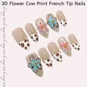 【Lucy UU 】Iridescent Pink Cherry Blossom Press-On Nails 3D Carved Cute Strawberry Design Reusable Handmade Nail Art for Stylish Look