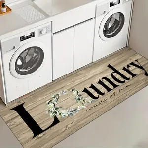 1 Pc Wood Grain Plant Laundry Room Rug Soft And Comfortable Long Strip Carpet Printed Mat Anti Slip Floor Mat Suitable For Home Kitchen Living Room Bedroom Sink Laundry Room Decoration Carpet Mat