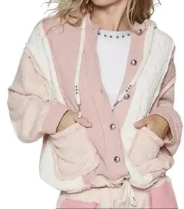Women's Casual Cotton-Polyester Patchwork Hooded Sweatshirt & Leggings Set (Size L)