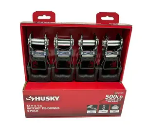 Heavy-Duty Ratchet Tie-Down Straps, 4-Pack, 12 ft. x 1 in. with S-Hooks for Tools & Hardware, Ropes, Chains & Pulleys Securing