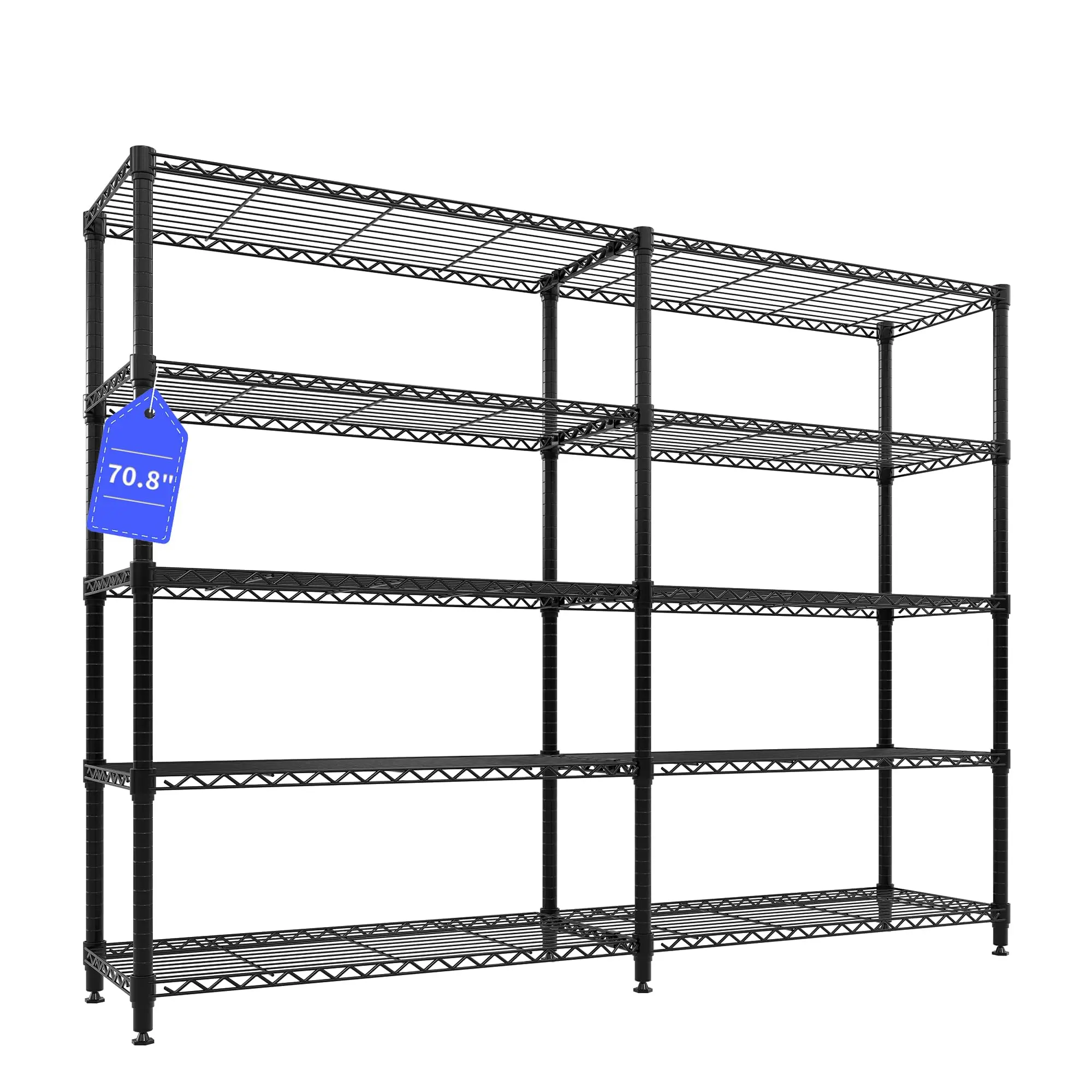 Gaomon L-Shaped 5-Tier Durable Steel Storage Shelves Unit - Extra Wide & High, 70" Heavy-Duty Metal Wire Shelving with 265 lbs per Adjustable Rack, Multifunctional Organizing Storage System Shelf for Garage, Tool, Kitchen