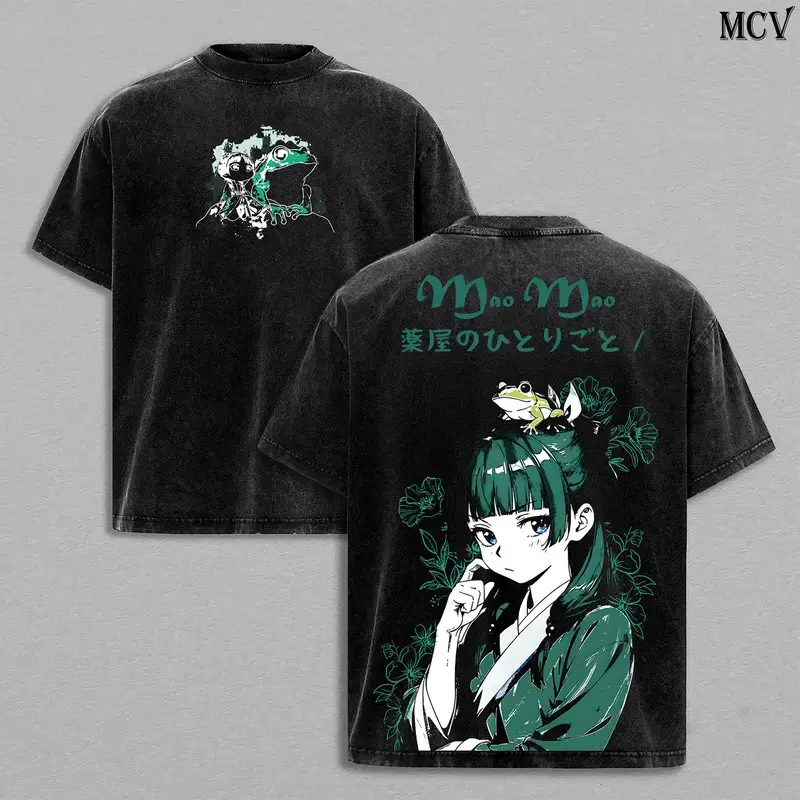 Maomao Vintage Washed Tee Hoodie, The Apothecary Diaries Anime Streetwear Graphic Shirt, Retro Manga Style Heavy Cotton Oversized T-Shirt, Herbal Detective Aesthetic Design Gift for Fans