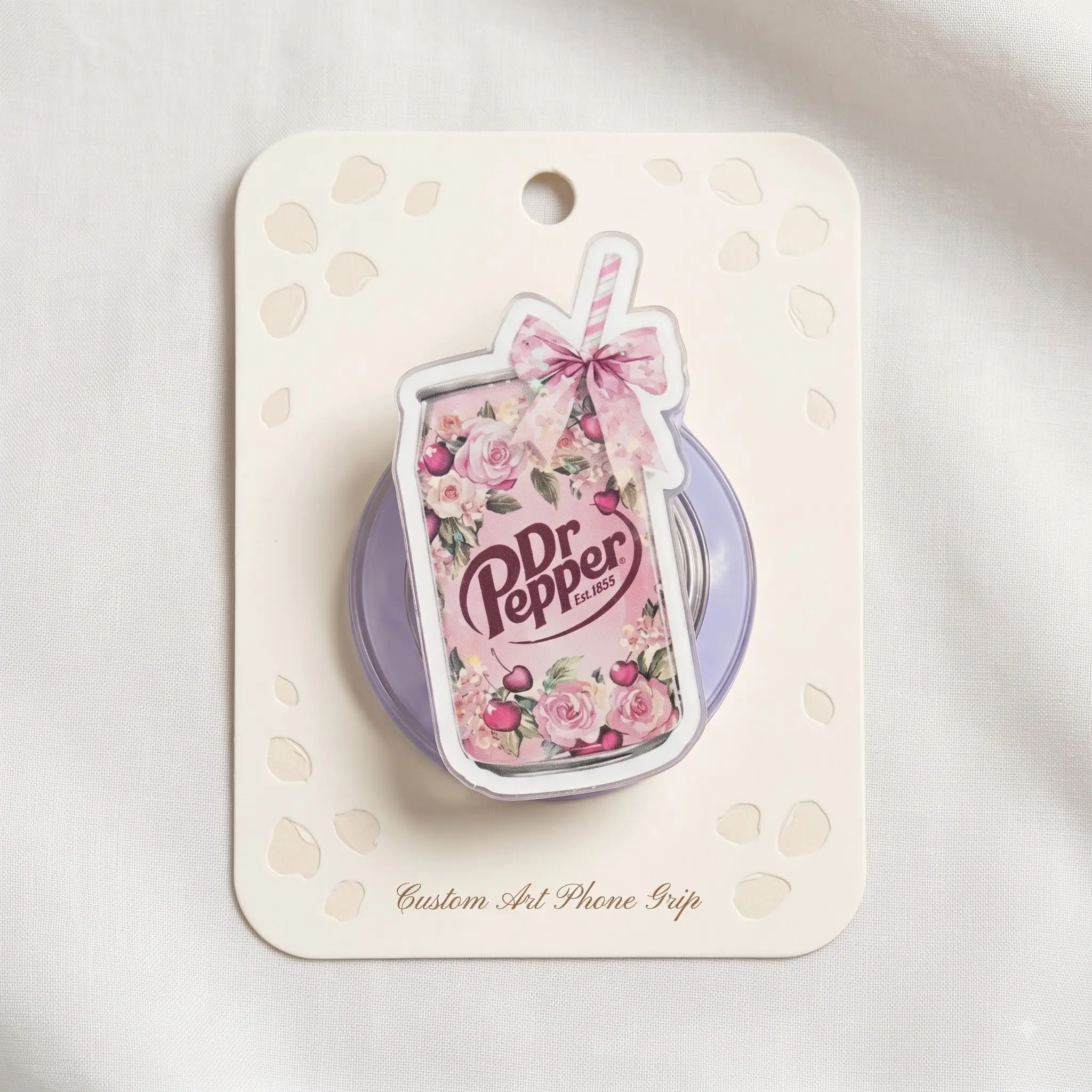 Pink Floral Soda Can Phone Grip, Cute Cherry Blossom Magnetic Kindle Grip, Kawaii Drink Can Holder, Y2K Aesthetic Gift for Girls