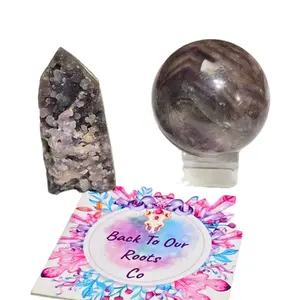 E13 grape agate tower and fluorite sphere