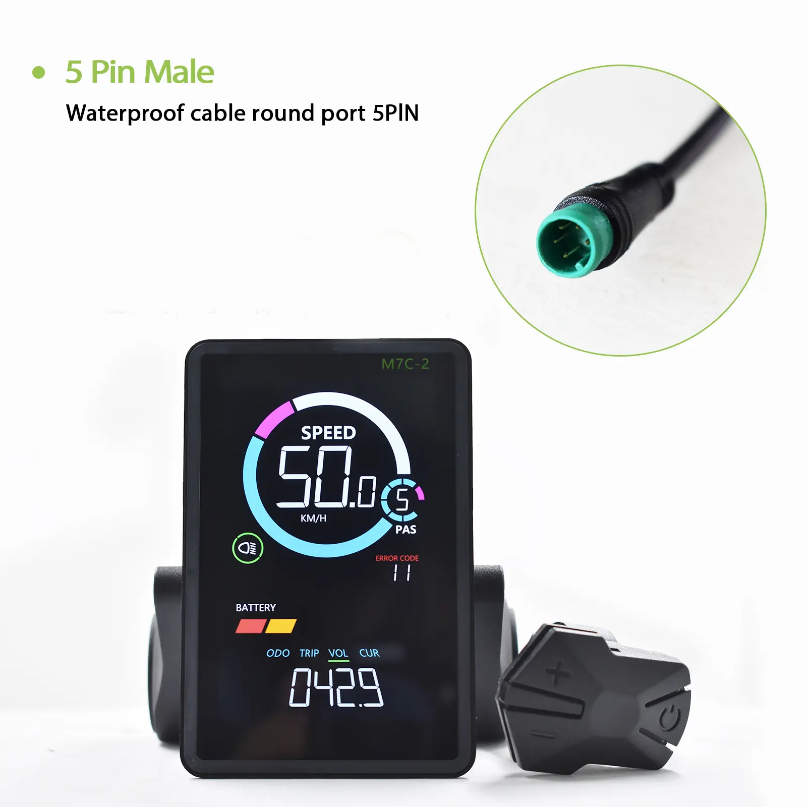 Smart E-Bike LCD M7C-2-5PIN PAS Speed Odometer Meter with Waterproof 5 Pin Male Cable Round Port for Enhanced Performance