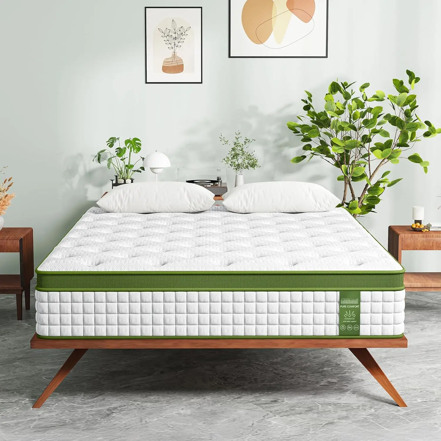 BedStory 12'' F/Q/K Hybrid Mattress, plush comfort Queen safe foam organic bedding Medium Firm Cooling Mattress Twin memory foam