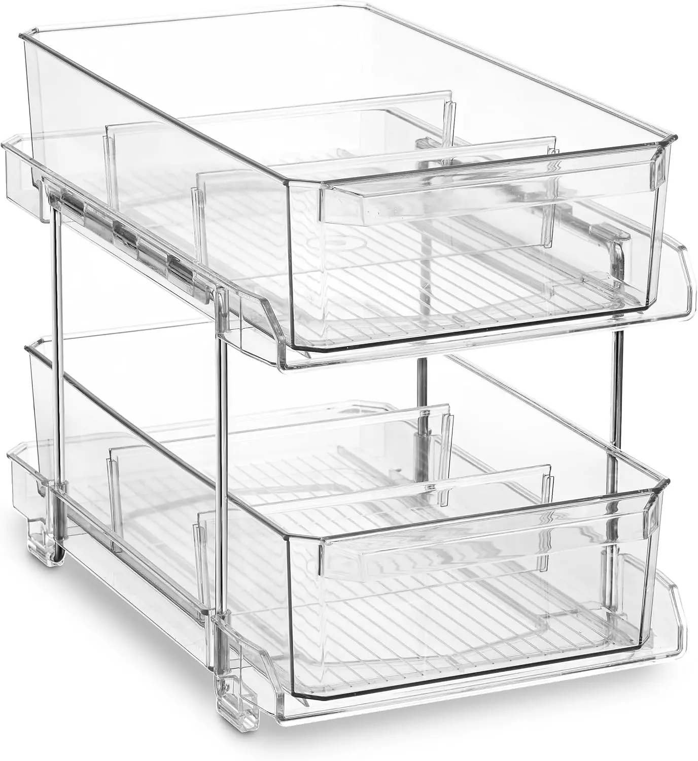 2-Tier Clear Pull-Out Drawer Organizer - Sleek, Compact & Sturdy Makeup and Closet Organizer - Easy Assembly Kitchen Storage Solution, Ideal for Makeup, Tools,  & Snacks