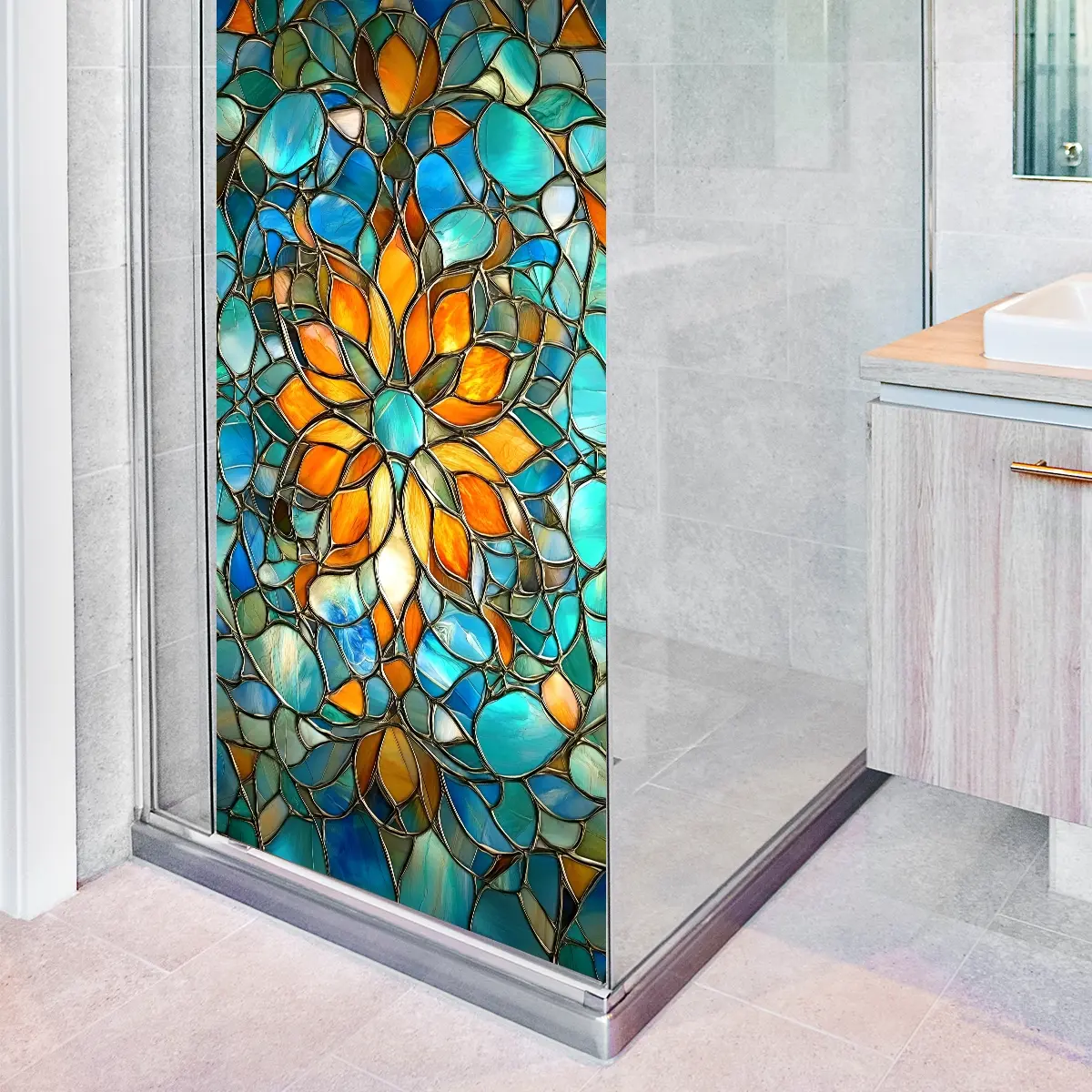 A new European-style retro floral static glass sticker Removable Window Decal for window decoration Decorative Stickers Home Decor Decoration Items - DJ3116-YL Floral Pattern Sticker