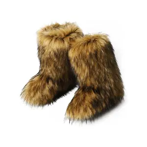 Women's Solid Color Faux Fur Boot, Fluffy Ankle Snow Boots, Warm Comfortable Outdoor Flat Shoes Cold Winter, Trending Shoes, Winter Booties