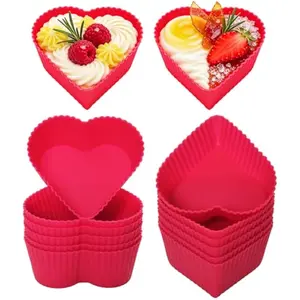 Silicone Baking Cups Cupcake Liners Non-Stick Muffin Liner Molds 12pcs Heart Shaped 2.9 Inch Mini Pastry Liner for Valentine's Day Anniversary Wedding,Happy Mothers Day, Birthday Party