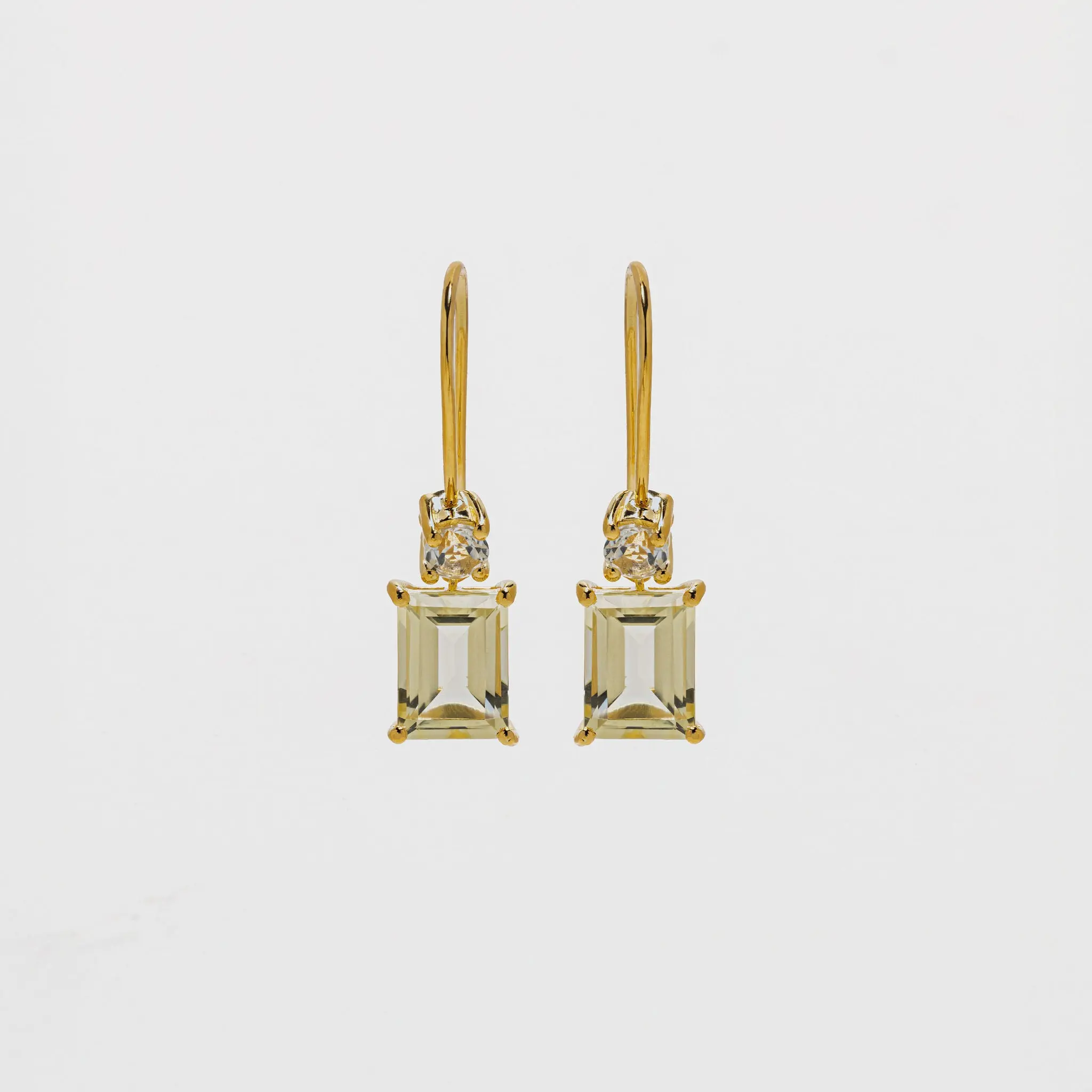 Yellow Quartz Baguette Cut Drop Earrings