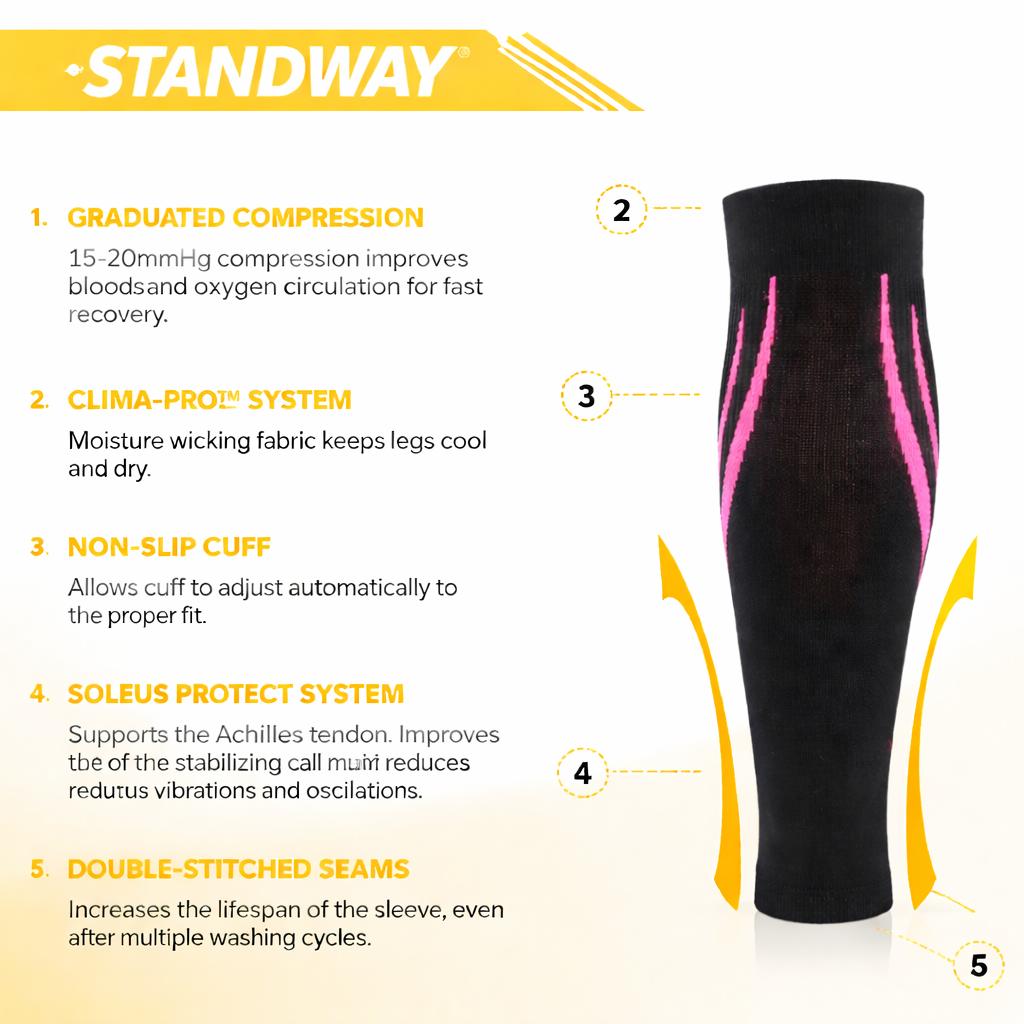 STANDWAY Compression Calf Sleeves (15-20MMHg), Improve Circulation and Prevent Calf Fatigue, Perfect Option for Men & Women for Running, Travel, and Nursing.