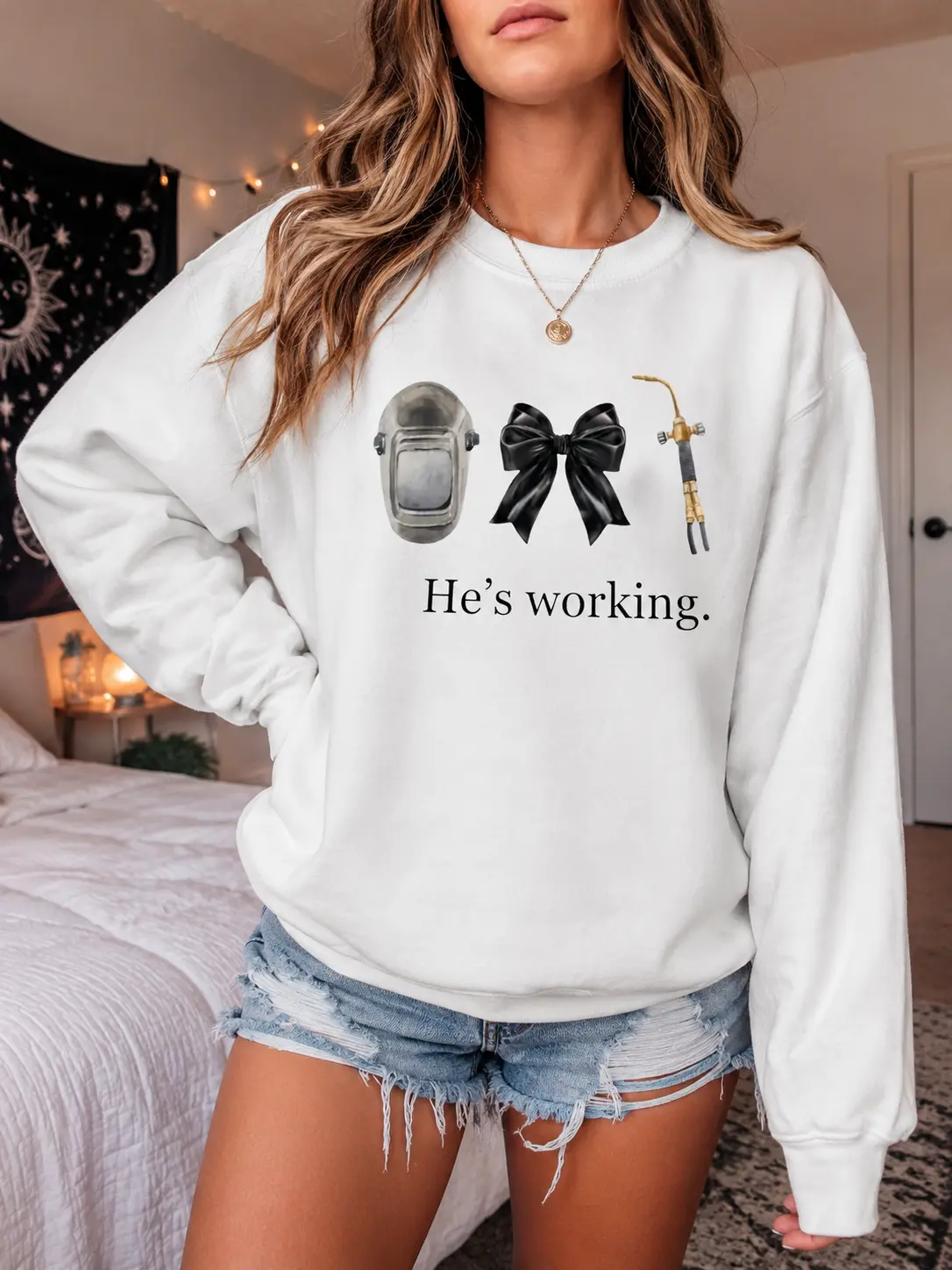 Blue Collar Welder Wife Sweatshirt, Welding Family Crewneck Sweater, Trades Wife Pullover, Industrial Worker Graphic Apparel, Proud Welder Spouse Gift, Birthday Gift For Women
