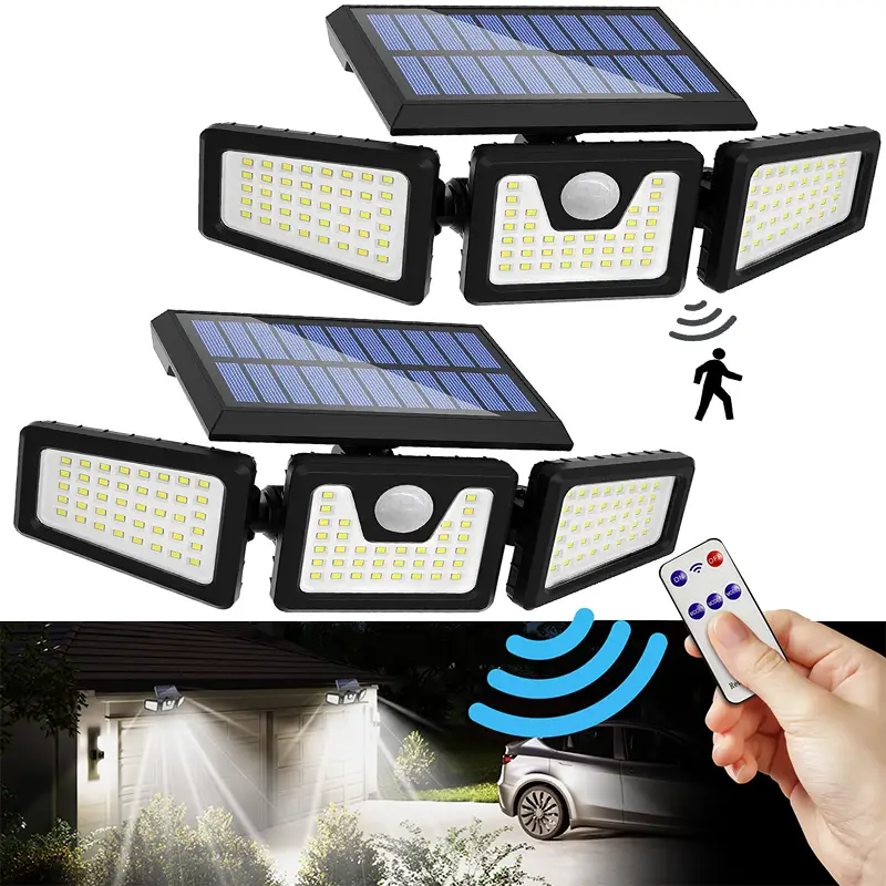 Solar Flood Lights Outdoor with Motion Sensor 3 Adjustable Heads IP65 Waterproof 270° Wide Lighting Angle Energy Saving for Patio Yard Garage Entryway