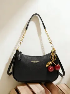 Retro Style Women's Underarm Shoulder Bag With Cherry Pendant Decor, Simple Minimalist Design, Zipper Closure, Versatile For Daily & Multiple Occasions