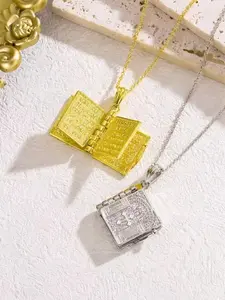 Hip-hop retro personality openable Bible book Bible religious cross necklace pendant