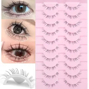 10 pairs of transparent stem natural lower eyelashes, Japanese anime style pointed dramatic DIY cosplay lower eyelashes, suitable for repeated use by women and girls, comfortable to wear, lower eyelashes, strip-shaped eyelashes