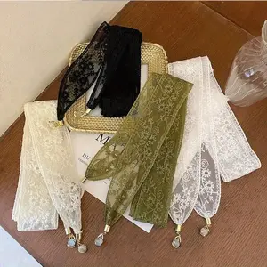 Elegant Dainty Lace Headband Scarf Neck Tie Woven Satin Hair Band Set, Perfect for Daily Use and Parties, 4 Piece Fashion Accessory