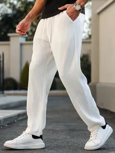 Men's White Textured Pleated Casual Joggers