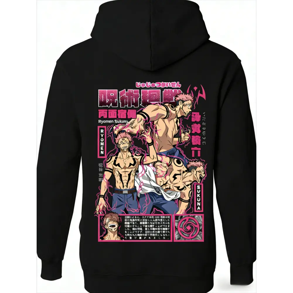 Unisex Sporty Casual Anime-Print Hoodie, Jujutsu Kaisen Key Character Back Designs, Comfortable Fabric, Warm Stylish Sports Outerwear for Spring-Autumn-Winter, Essential for Anime Fans