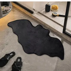 Dark Style Bat Bath Mat, Soft Bathroom Mat, Halloween Theme Bedroom Decor Long Strip Carpet, Cool Reflective Fabric Wear-Resistant Easy Clean Rug, Bathroom Rug Set