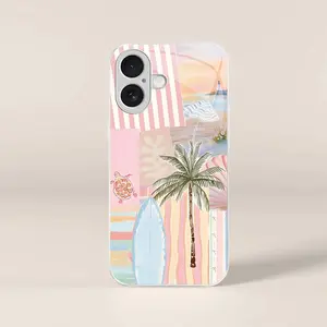 Coastal Girl Aesthetic Vintage Palm Tree Summer Phone Case — Cute Beach Surf Collage Protective Cover for iPhone 17 — 975