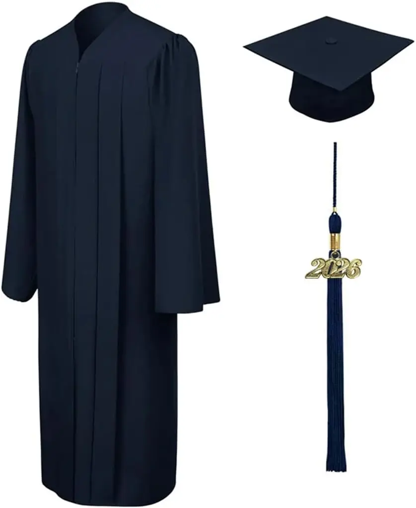 Unisex Matte Graduation Cap Gown Tassel Package, High School and University(Gift)