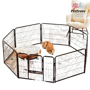 PetTrove Dog Playpen Indoor - Pet Fence Puppy Exercise Pen for Yard Gate 8 /16 Panel 24”/32 ”/48” Height Heavy Duty Crates with Doors Metal Dog Pen for Camping, RV, Outdoor, Small/Medium Pets