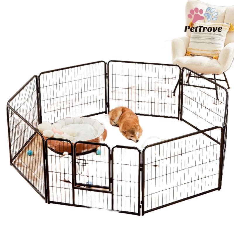 PetTrove Dog Playpen Indoor - Pet Fence Puppy Exercise Pen for Yard Gate 8 /16 Panel 24”/32 ”/48” Height Heavy Duty Crates with Doors Metal Dog Pen for Camping, RV, Outdoor, Small/Medium Pets