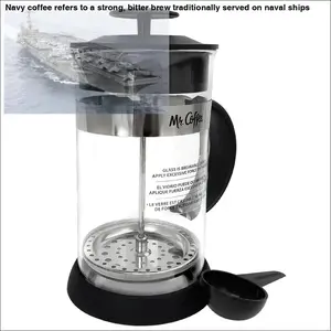 Mr. Coffee Cafe Oasis 32 Ounce Quart Glass French Press Coffee Maker with Measuring Spoon Classic Sturdy Stainless Steel Press Mechanism Dishwasher Safe Navy Coffee Brew Pots Tea Press Coffee Set