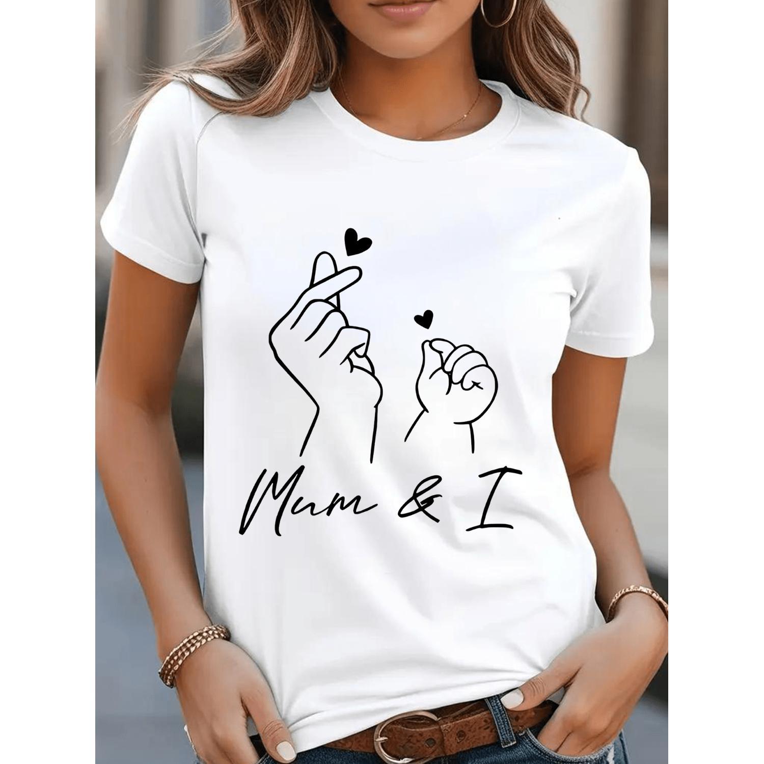 Casual Women's Handprint Top with Short Sleeves Round Neck Breathable Sportswear