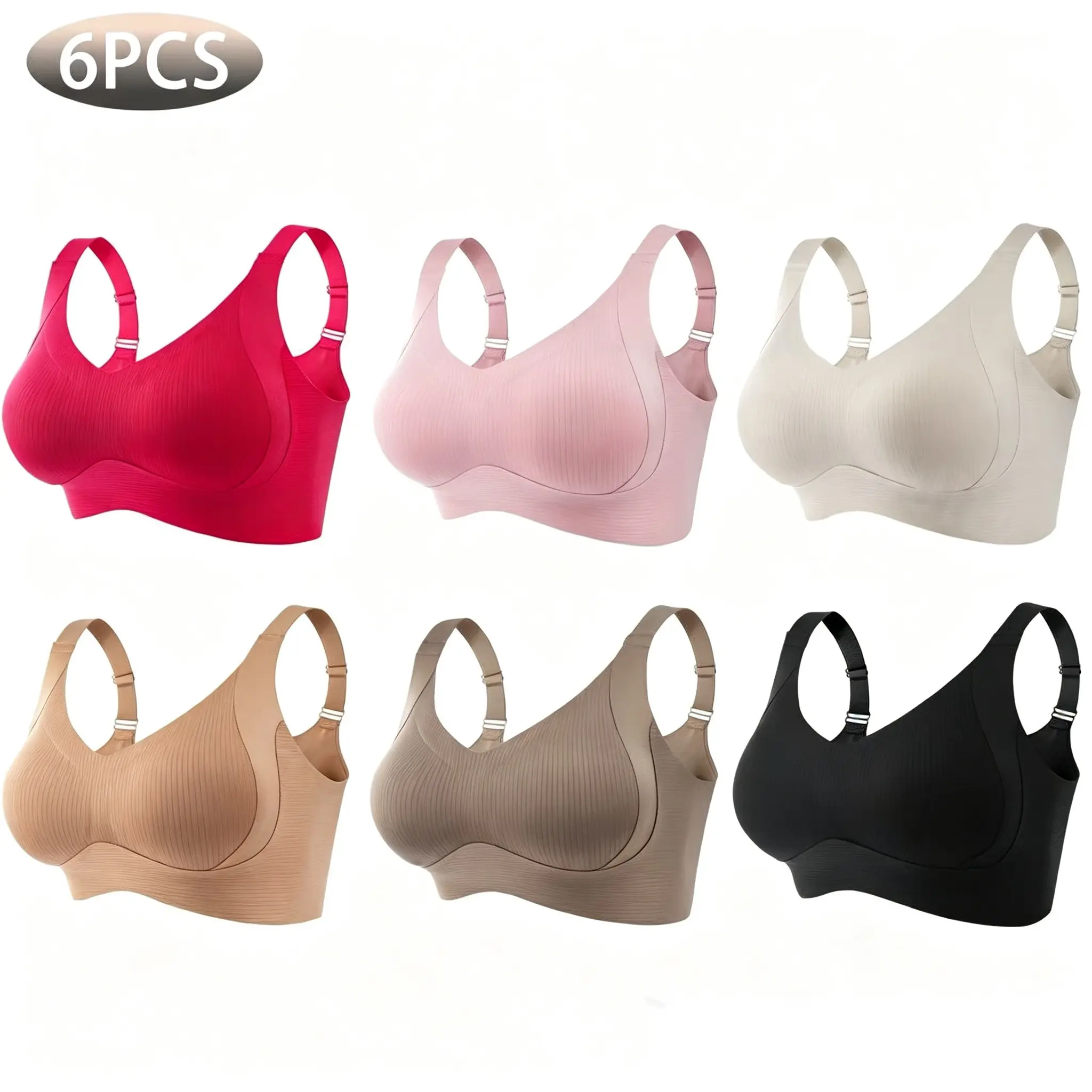 3/4/5/6 Pieces D Women’s Solid Color Wireless Bra, Comfortable, Breathable, Elegant Seamless Push-Up Bra, Women’s Underwear, Soft Underwear for All Seasons, Bras for Women
