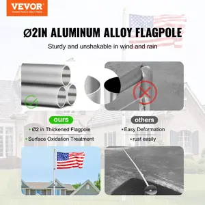 fathersdaygift VEVOR 25FT Telescoping Flag pole Kit, Heavy Duty Aluminum Alloy in Ground Flag Poles for Outside, 3 Display Modes Flagpole with 3x5 American Flag, Professional Accessories, Silver