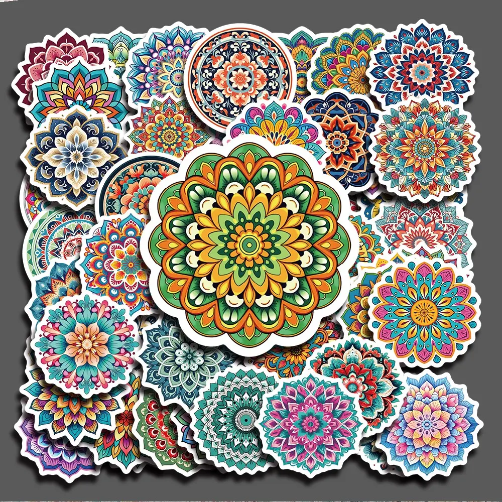 50PCS Mandala Pattern Aesthetic Stickers Pack, Boho Sacred Geometry Floral Flower Ornament Illustration Vinyl Stickers for Laptop, Water Bottle, Cellphone, Smartphone, Phone Case, Scrapbook, Journal, Planner, DIY Craft Decoration