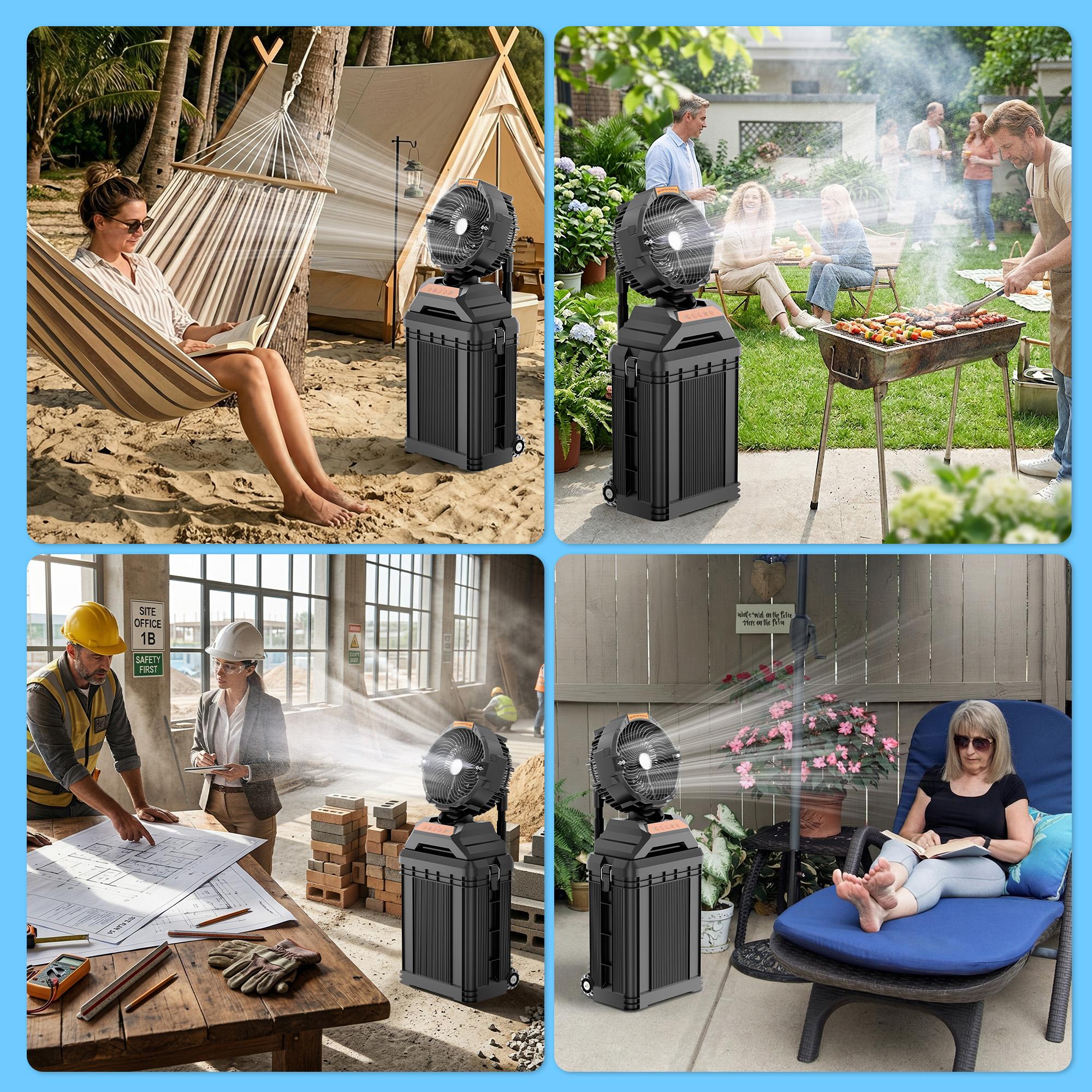 WESTTREE Portable Rechargeable Misting Fan - 4 Gal Large Water Tank, Retractable Handle, Oscillating Cooling Mister Fan for Camping, Patio, Outdoor Use waist campingessentials activity