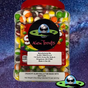 Tub of Freeze Dried Alien Cello n hey Balls l 23 oz l Over a Pound l Space Candy l Fruity l Crunchy