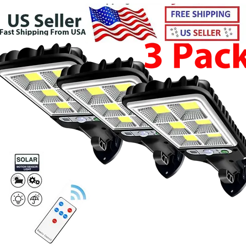 3-Pack Modern LED Solar Floodlights - Outdoor Lighting, 17% Solar Charge, 1200mAh, Motion Sensor (16.4ft Range), 3 Modes, Remote Switch, Auto On/Off, Heatproof Polycarbonate, Wall Mount, IP65, for Decks, Driveways (Age 14+)