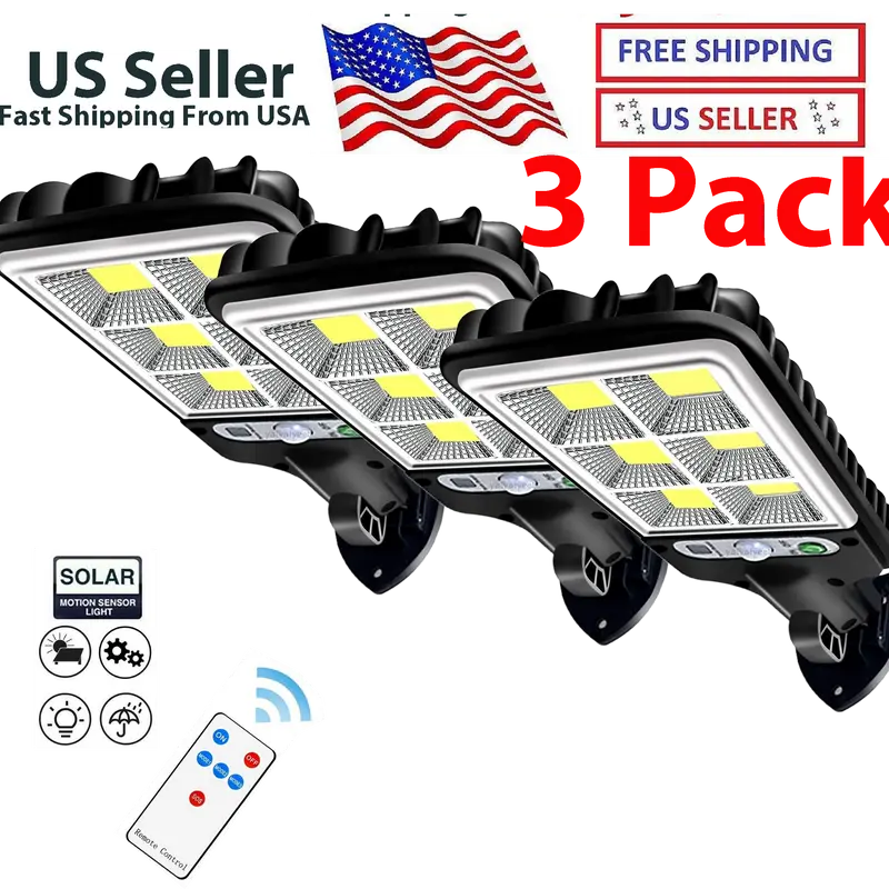 3-Pack Modern LED Solar Floodlights - Outdoor Lighting, 17% Solar Charge, 1200mAh, Motion Sensor (16.4ft Range), 3 Modes, Remote Switch, Auto On/Off, Heatproof Polycarbonate, Wall Mount, IP65, for Decks, Driveways (Age 14+)