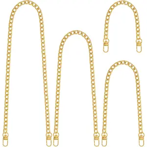 Yuronam 4 Different Sizes Flat Purse Chain Iron Bag Link Chains Shoulder Straps Chains with Metal Buckles Hook for Replacement, DIY Handbags Crafts, 47.2/31.5/15.7/7.9 Inches(Gold)