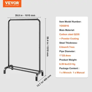 VEVOR Clothes Rack, Heavy Duty Clothing Garment Rack with Hanging Rod and Bottom Storage Area, Clothing Rack for Bedroom Guest Room