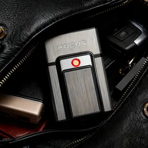 Two-in-One USB Rechargeable Lighter - Fashionable Men's 20-Sigarette Holder, Moisture-proof, Durable Plastic, Neutral Design