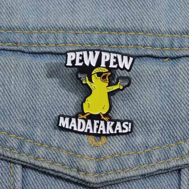 Pew Pew Madafakas! Cute Chicken Enamel Pins Cool Killer Little Chicken Sunglasses Brooches Lapel Badges Animal Jewelry Gift