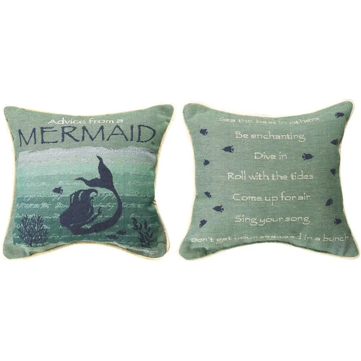 212 MAIN Whimsical Vibe Mermaid Quote Pillow - 12" Home Accent Pillow, Manual Woodworkers & Weavers Design, for Home Decor