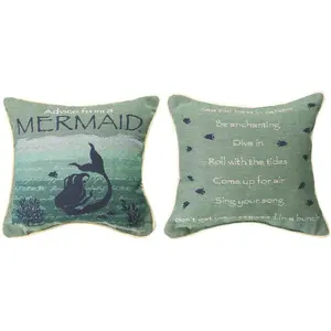 212 MAIN Whimsical Vibe Mermaid Quote Pillow - 12" Home Accent Pillow, Manual Woodworkers & Weavers Design, for Home Decor